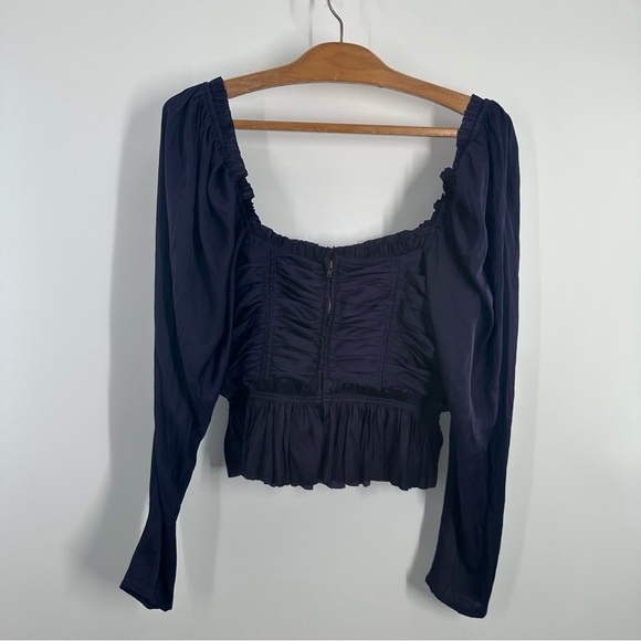 Ulla Johnson Purple Mia Ruched Satin Peplum Blouse - Picture 7 of 13